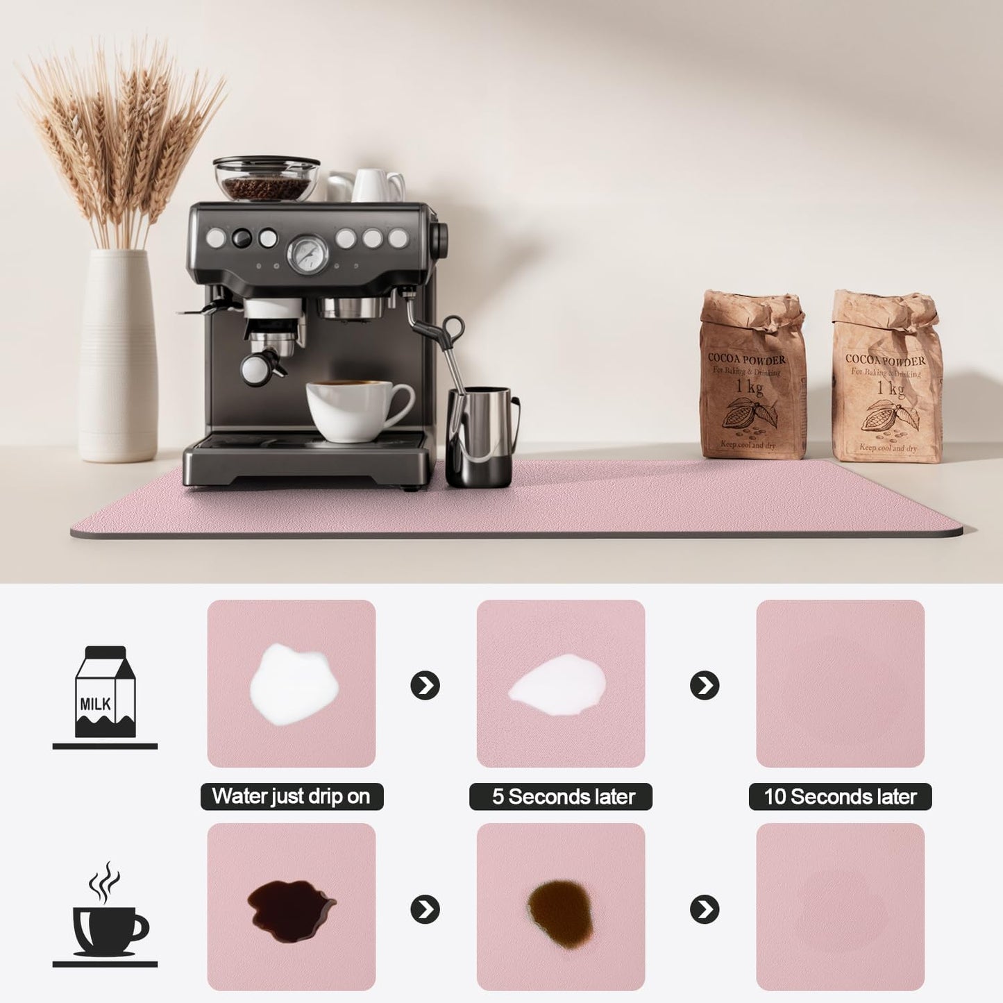 Dish Drying Mat for Kitchen Counter | Coffee Bar Mat for Countertops | Heat Resistant Drainer Mat with Non-slip Rubber Backed | Hide Stain Kitchen Absorbent Draining Mat | Pink 16"x20"