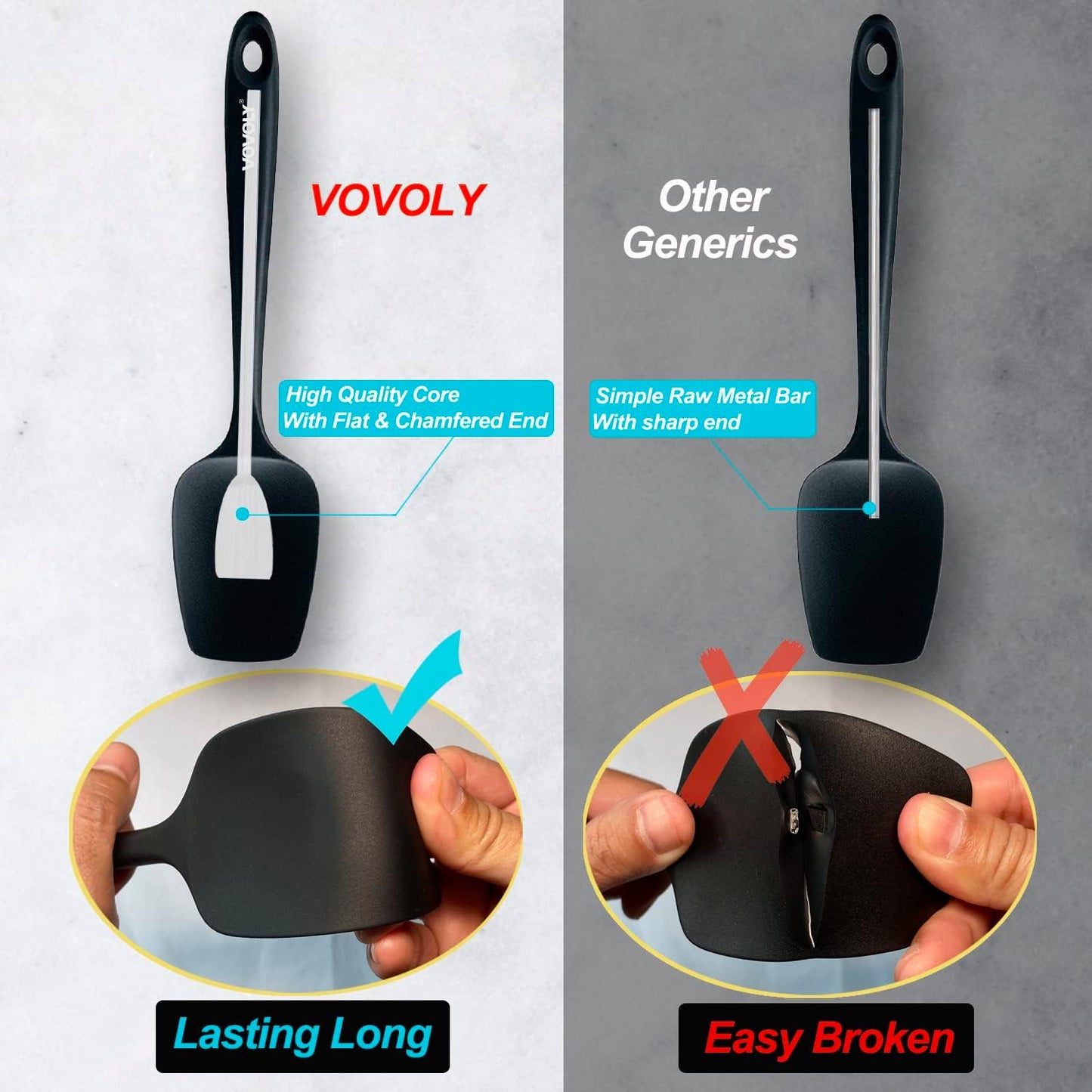 Silicone Spatula Set, High Heat Resistan Rubber Spoon Spatula, Non-Stick Spoonula with Seamless One Piece Design, Flexible Scrapers Baking Mixing Tool,3 Pack, Black