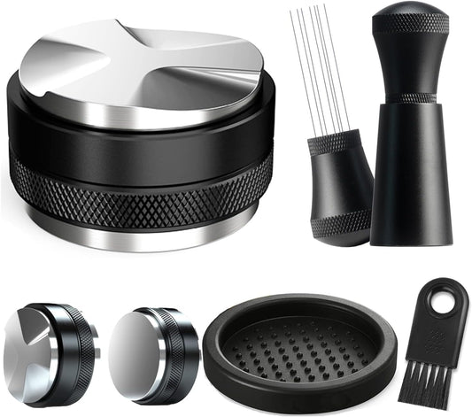 Espresso Accessories Kit 51mm Tamper: 51mm Espresso Tamper and Coffee Distributor, Espresso Tamper Kit Barista Tools with WDT Tool Tamping Mat Brush | Dual Head Espresso Leveler for 51mm Portafilter