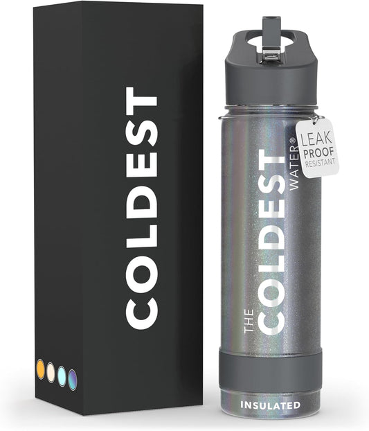 Coldest Insulated Water Bottle with Straw Lid - Stainless Steel Metal Insulated Bottle for Men & Women (Stardust Glitter, 24 oz)