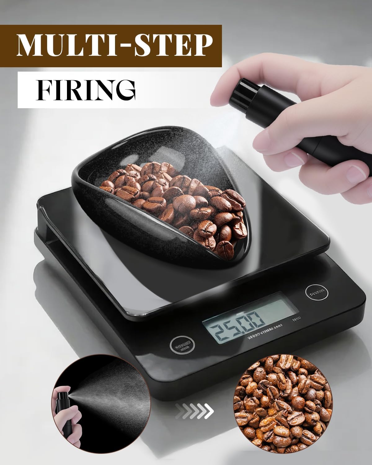 Coffee Dosing Cup Set, Ceramic Espresso Dosing Cup, 10ml Coffee Spray Bottle, 15ml 304 Stainless Steel Measuring Spoon with Wooden Handle