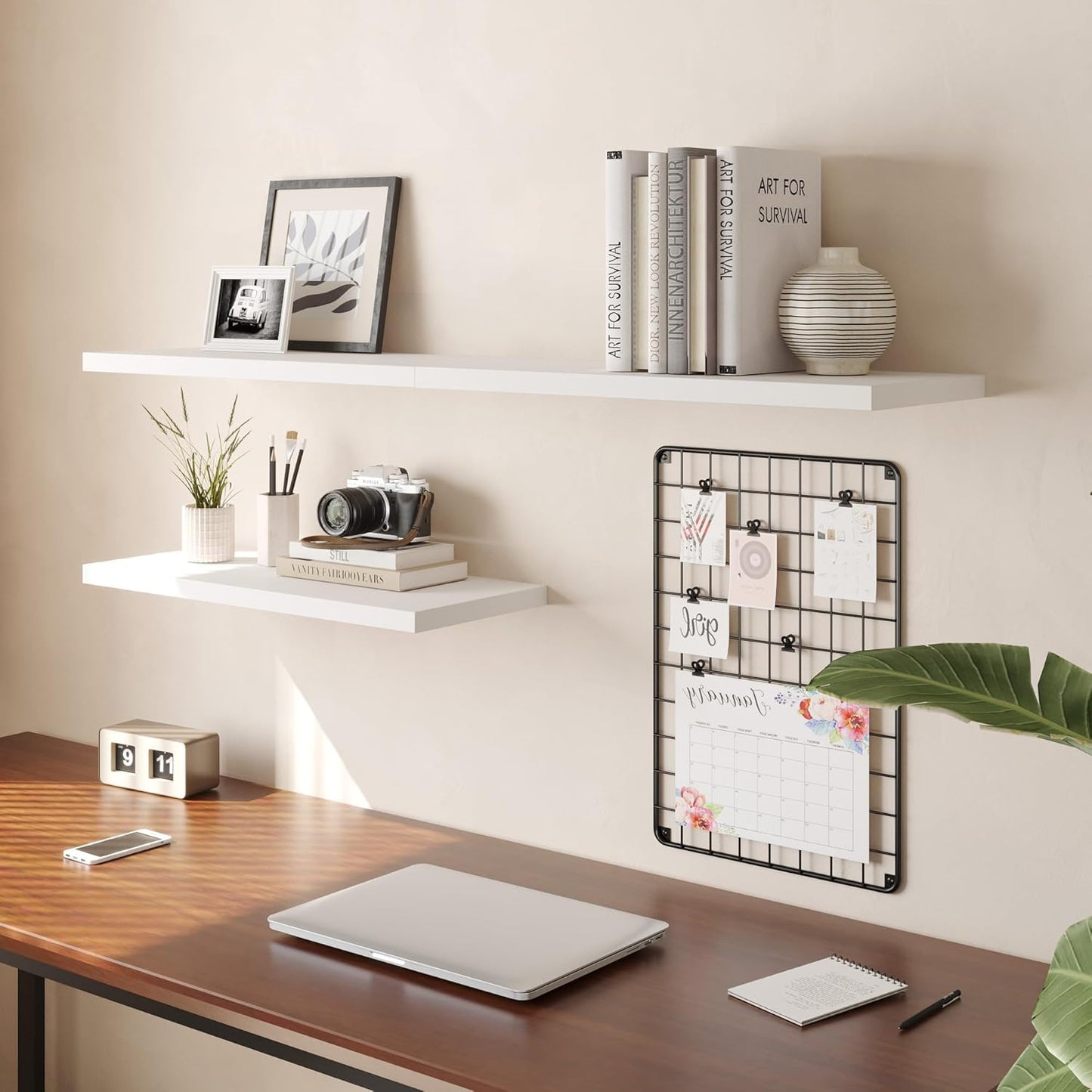 Wall Shelf Set of 1, White Floating Shelves 24 in W x 10 in D x 1 in H, Wooden Floating Wall Shelf with Invisible Brackets for Living Room/Bedroom/Bathroom/Kitchen Storage and Decor