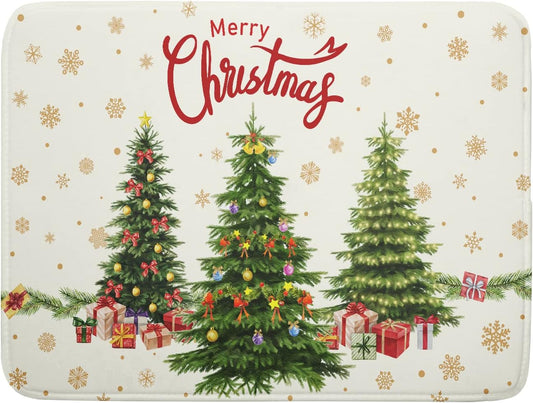 Christmas Tree Dish Drying Mat 18x24 for Winter Xmas Tree Snowflake Kitchen Counter Decor Absorbent Reversible Microfiber Xmas Tree Dishes Pad Dish Drainer Rack Mats Kitchen Accessories