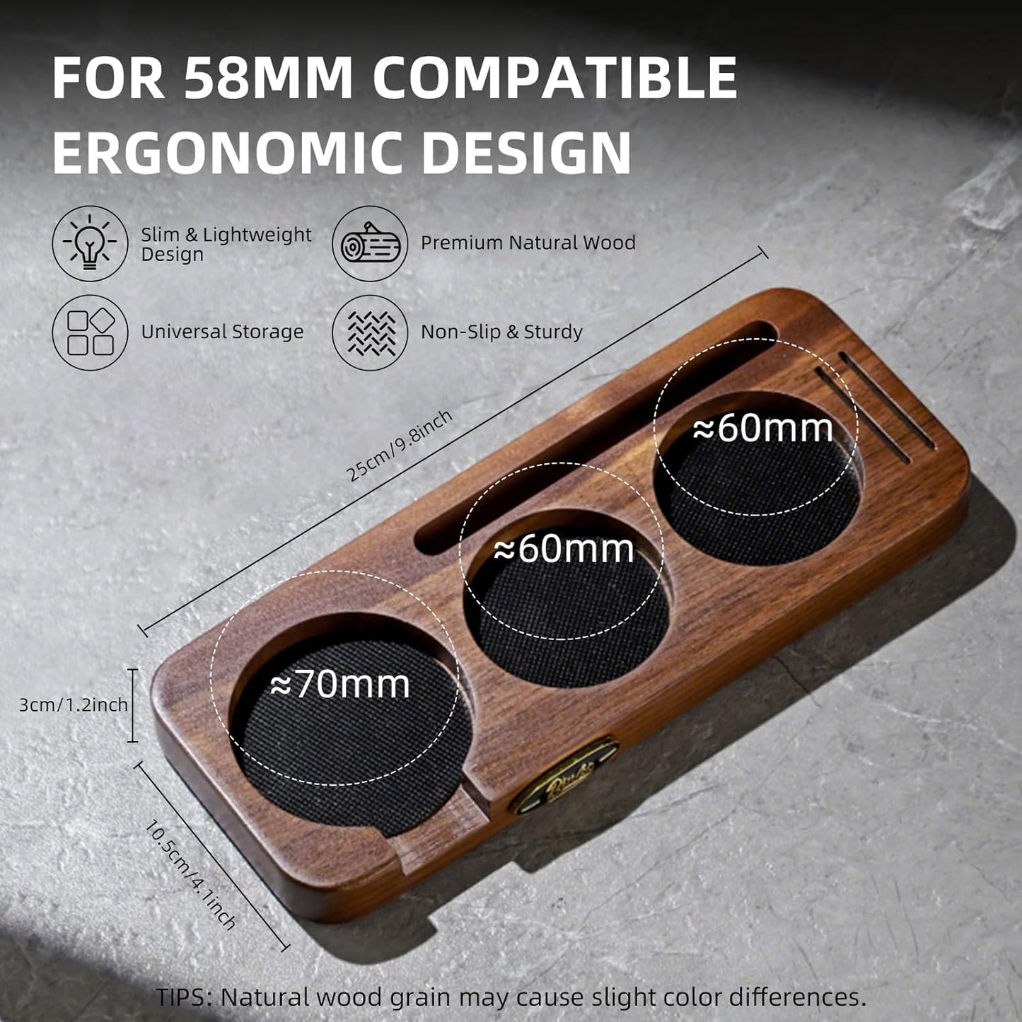 Bincoo 58mm Espresso Tamping Station - Sapele Coffee Bar Organizer with Non-Slip Mat, Multi-Slot Design for Counter, Holds Tamper,Distributor, Basket Holder