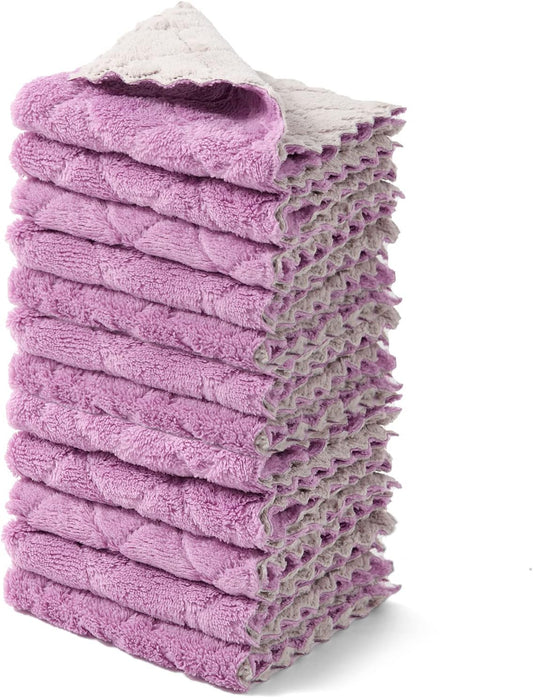 kimteny 12 Pack Dish Towels, 10x10 in Premium Dish Cloths, Super Absorbent Kitchen Towels Coral Velvet Dishcloths Nonstick Oil Fast Drying Washcloths (Purple-Grey)