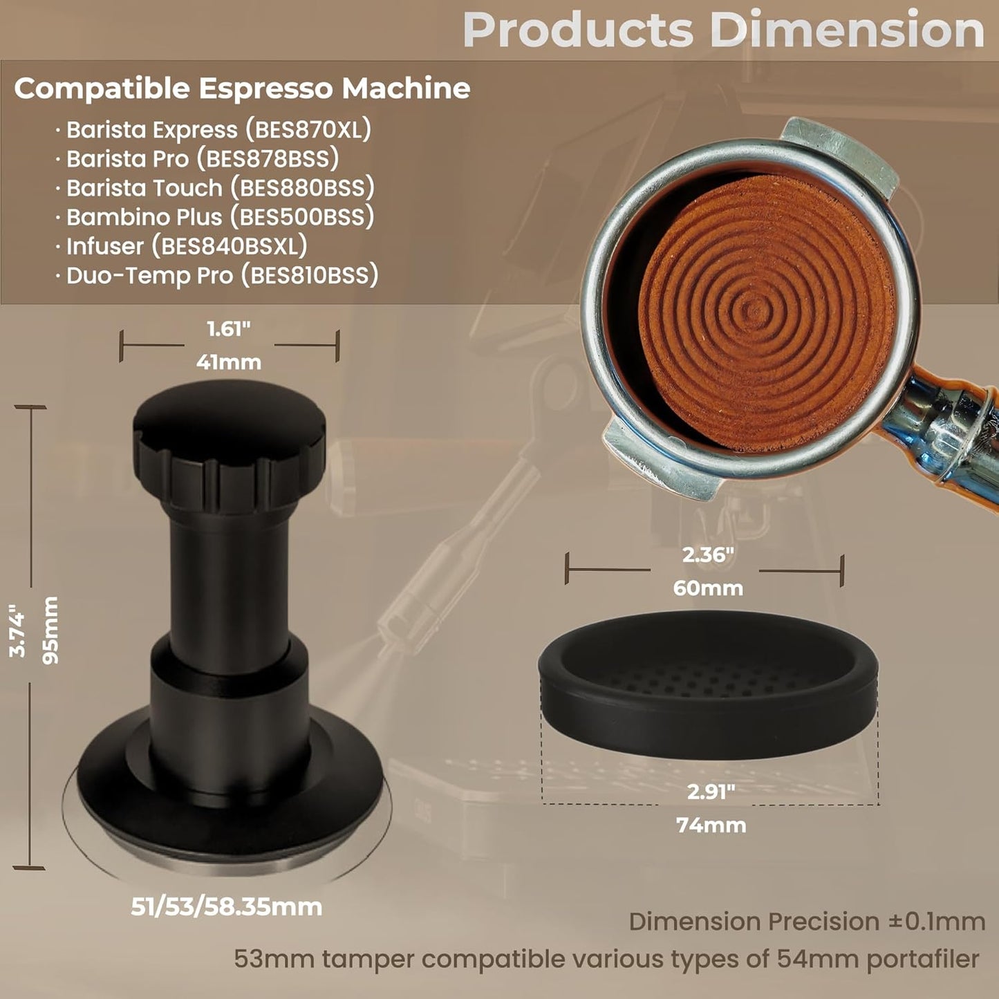 Coffee Tamper 53mm, Spring Loaded Espresso Tamper with 25lb/30lb/35lb Calibrated Springs, Sound Feedback & Ripple Base for Even Extraction, Espresso Accessories
