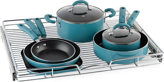 HOLDN’ STORAGE Pull Out Cabinet Organizer, Heavy Duty Caddy w/Lifetime Limited Warranty - 28”W x 21”D - Requires At Least 29-1/4” Cabinet Opening, Steel Metal Cabinet Drawers Slide Out, Chrome