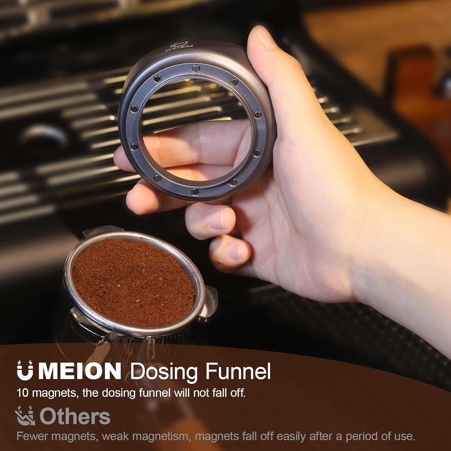 MEION 54mm Espresso Dosing Funnel and Puck Screen Set for 54mm Breville Portafilters, Magnetic Coffee Funnel, Reusable 53.3mm Espresso Puck Screen, Espresso Tools Espresso Accessories (Silver, 54mm)