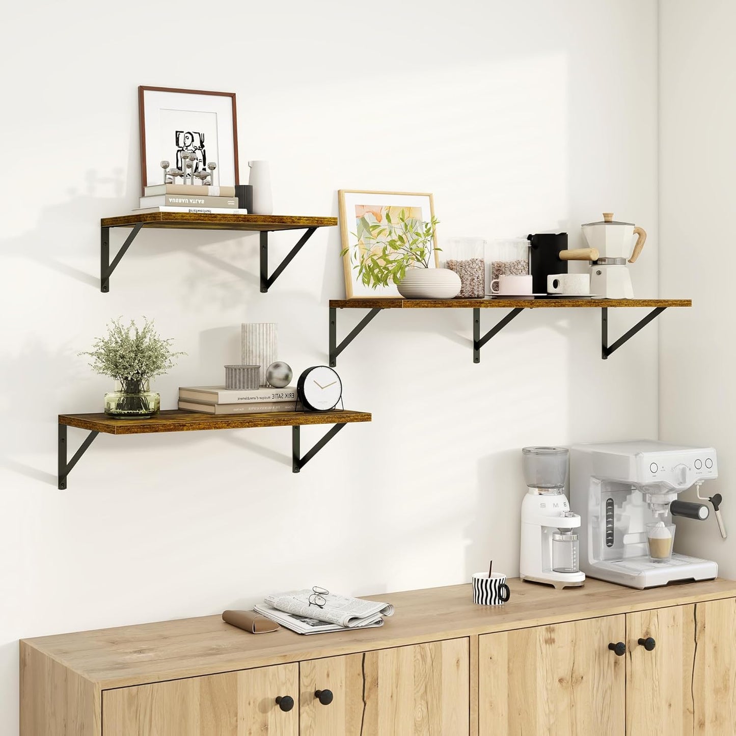 Dreamland Deep Floating Shelves for Wall, Brown Wood Wall Mounted Shelves, Large Floating Shelf 12 * 24 inchSet of 2 for Bookshelf Living Room Bedroom Home Office Bathroom