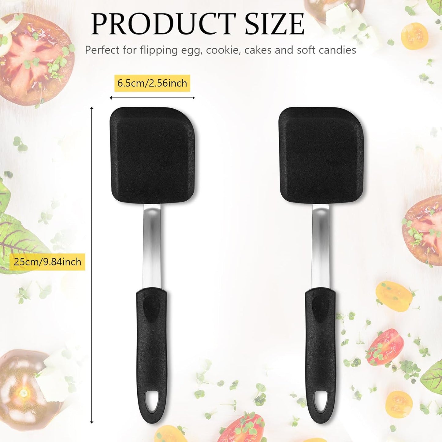 Silicone Cookie Spatula Turner 2 Pack Mini Brownie Spatula Flexible Kitchen Small Silicone Turner for Nonstick Cookware Heat Resistant No Scratch Flipper for Egg Pancake(Black)