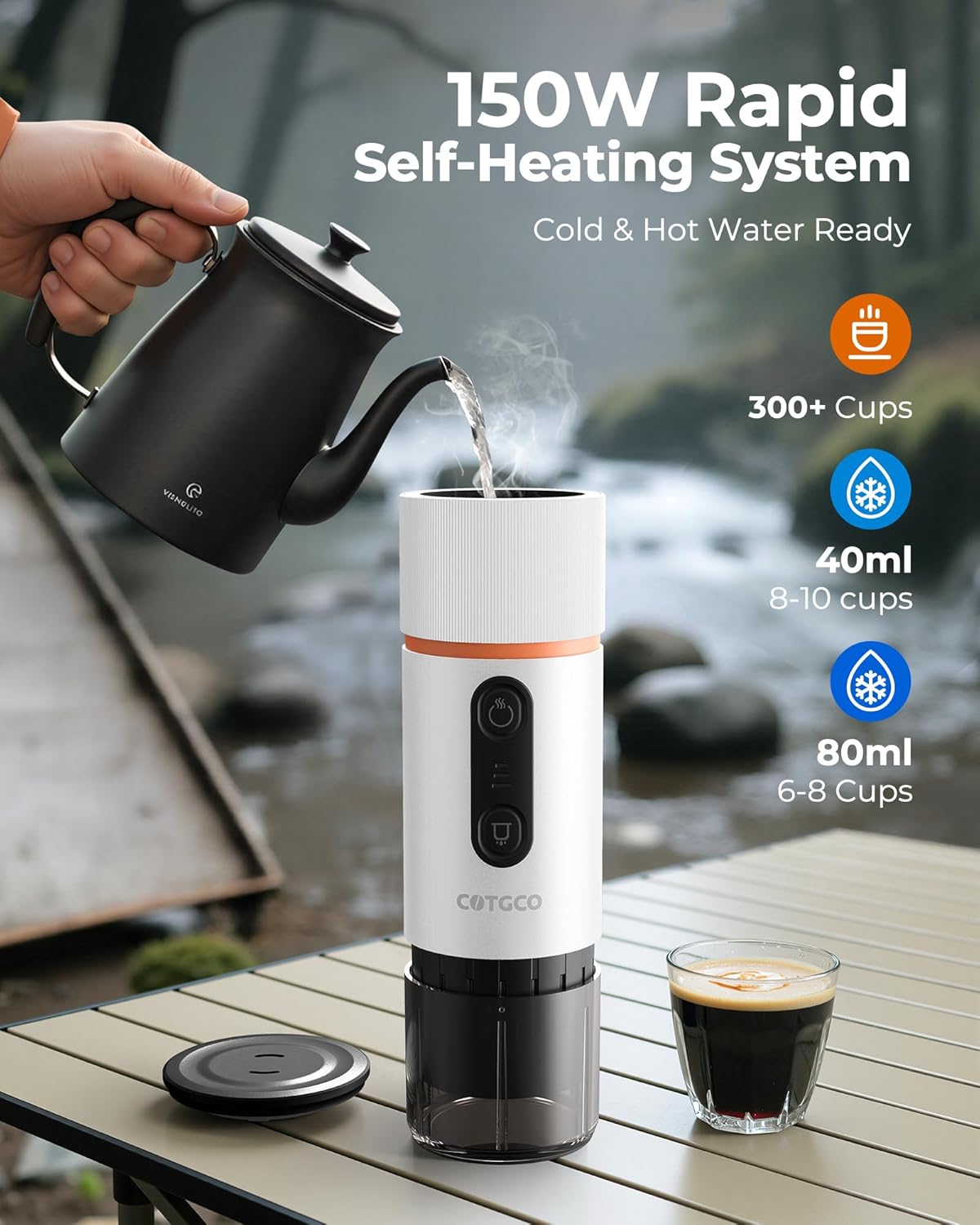 Portable Espresso Maker 20 Bar Self‑Heating & Auto-off | 13500 mAh Battery Brews 8 Shots | 12 V Mini Coffee Machine Compatible with Nespresso Original Pods | Car/Travel/Camping