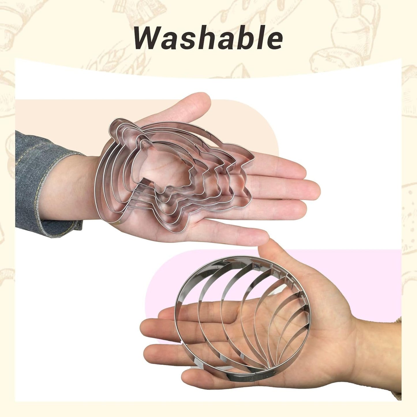 Concha Cutter Mexican bread mold with 5 sizes of pig biscuit cutting machine set, Concha Stamp double-sided mold for baking biscuits (Single sided mold+5 pigs)