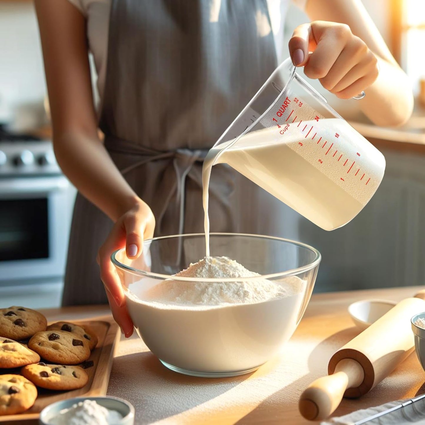 Amazing Abby - Melissa - 32-Ounce Plastic Measuring Pitcher (1-Pack), 4-Cup (1-Quart) Food-Grade Measuring Jug, Unbreakable, Stackable, Dishwasher-Safe, Great for Oil, Vinegar, Flour, and More