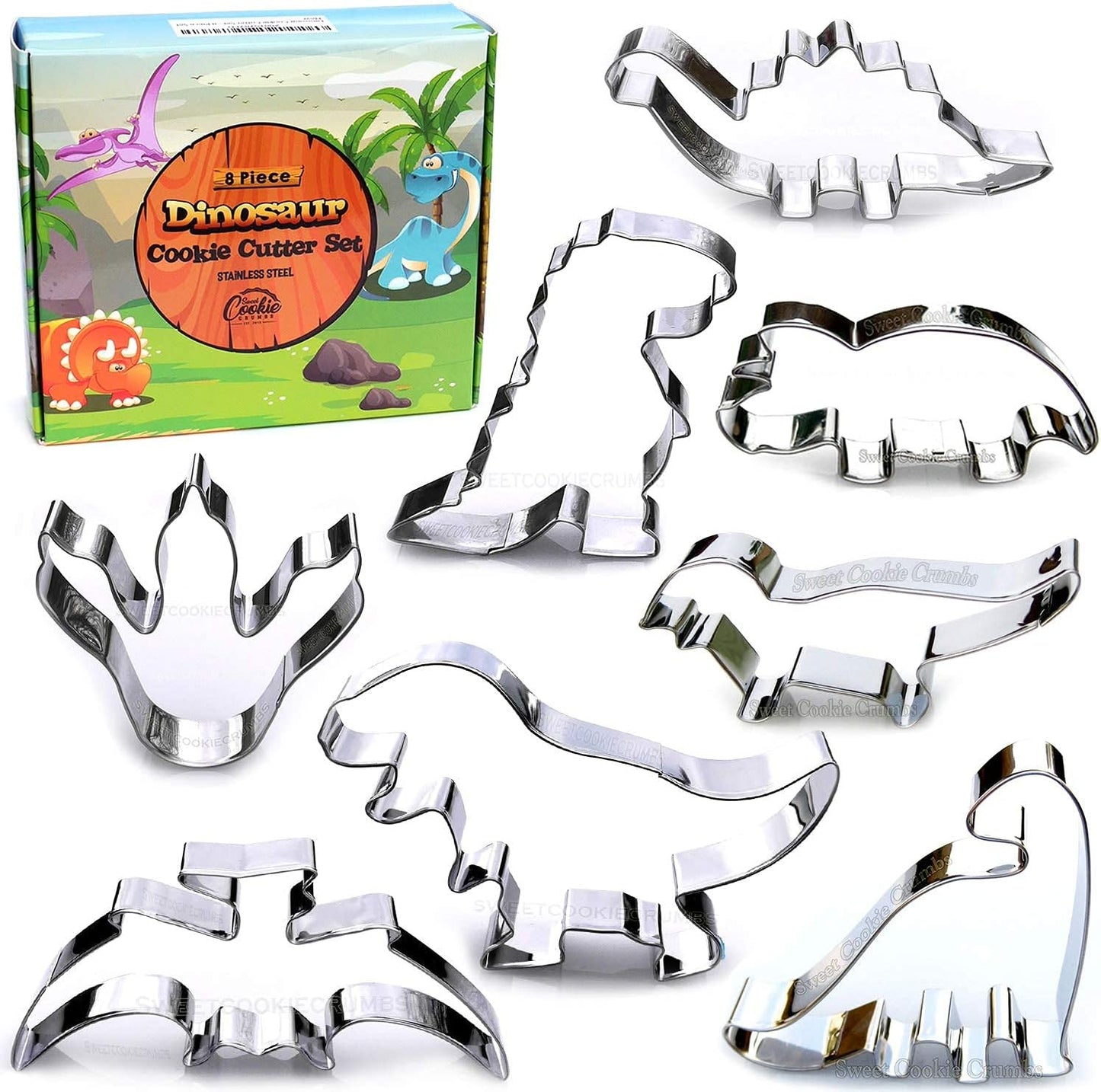 Dinosaur Cookie Cutter Set, 8 Piece, Stainless Steel