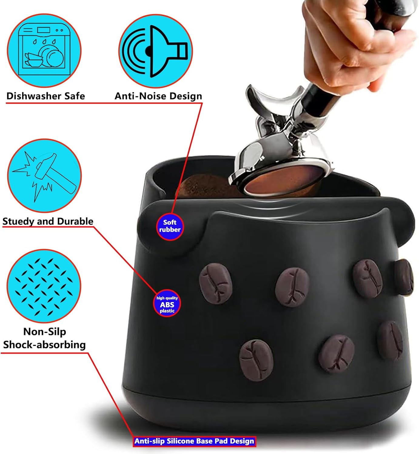 Coffee Knock Box, Espresso Knock Box with Barista Towels, Coffee Grounds Container Disposal,Removable Knock Bar and Non-Slip Base, Espresso Machine Accessories,Black, JDHAVMOS