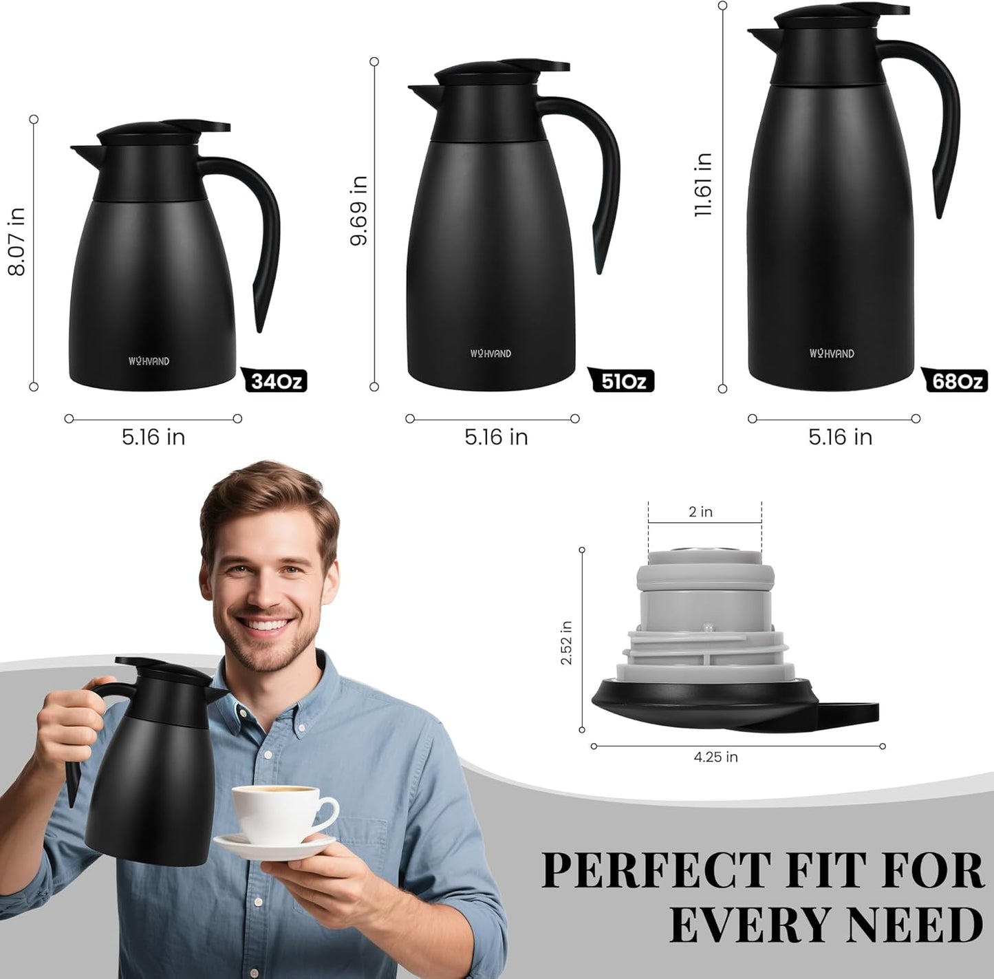 34 Oz Thermal Coffee Carafe, Stainless Steel Insulated Vacuum coffee crafts to keep coffee hot, 1 Liter Tea Water Coffee and Beverage Dispenser (Black)