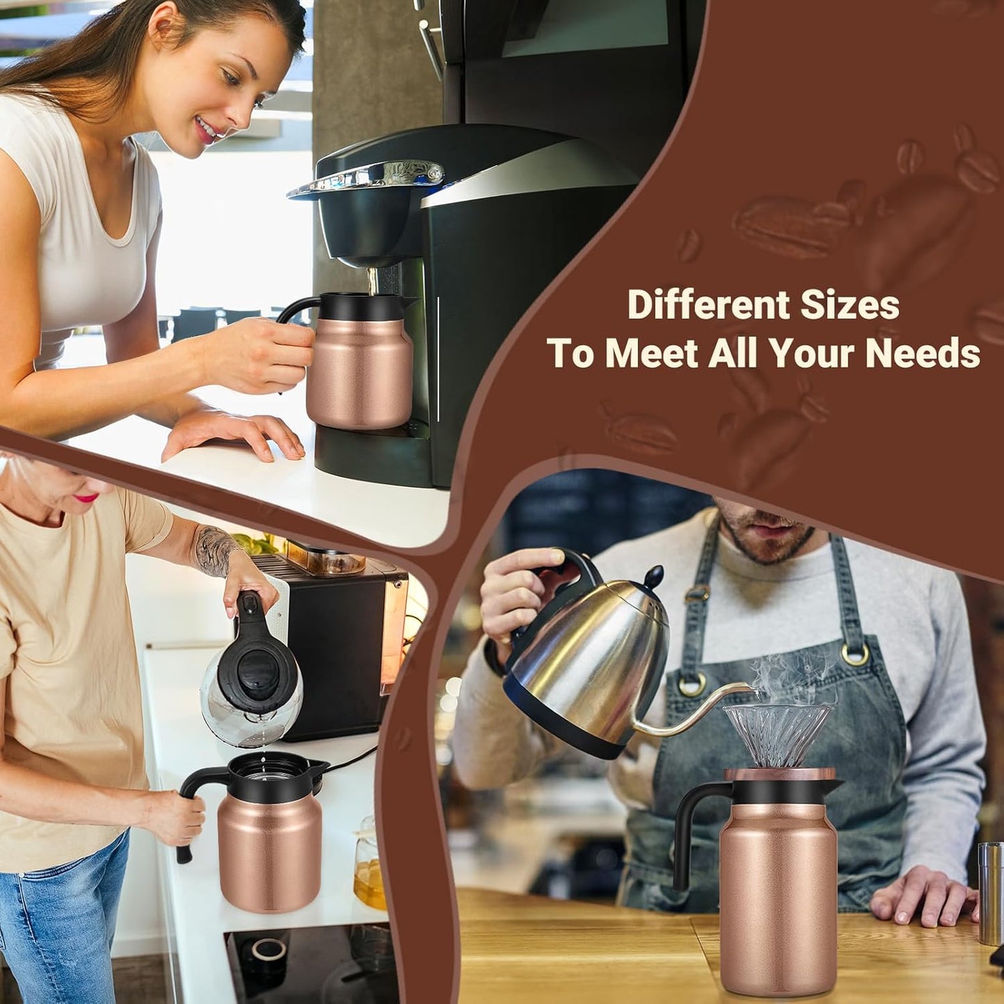 27Oz Thermal Coffee Carafes For Keeping Hot/Cold, Stainless Steel Coffee Carafe, Dustproof Insulated Water Carafe for Party/Home, Copper