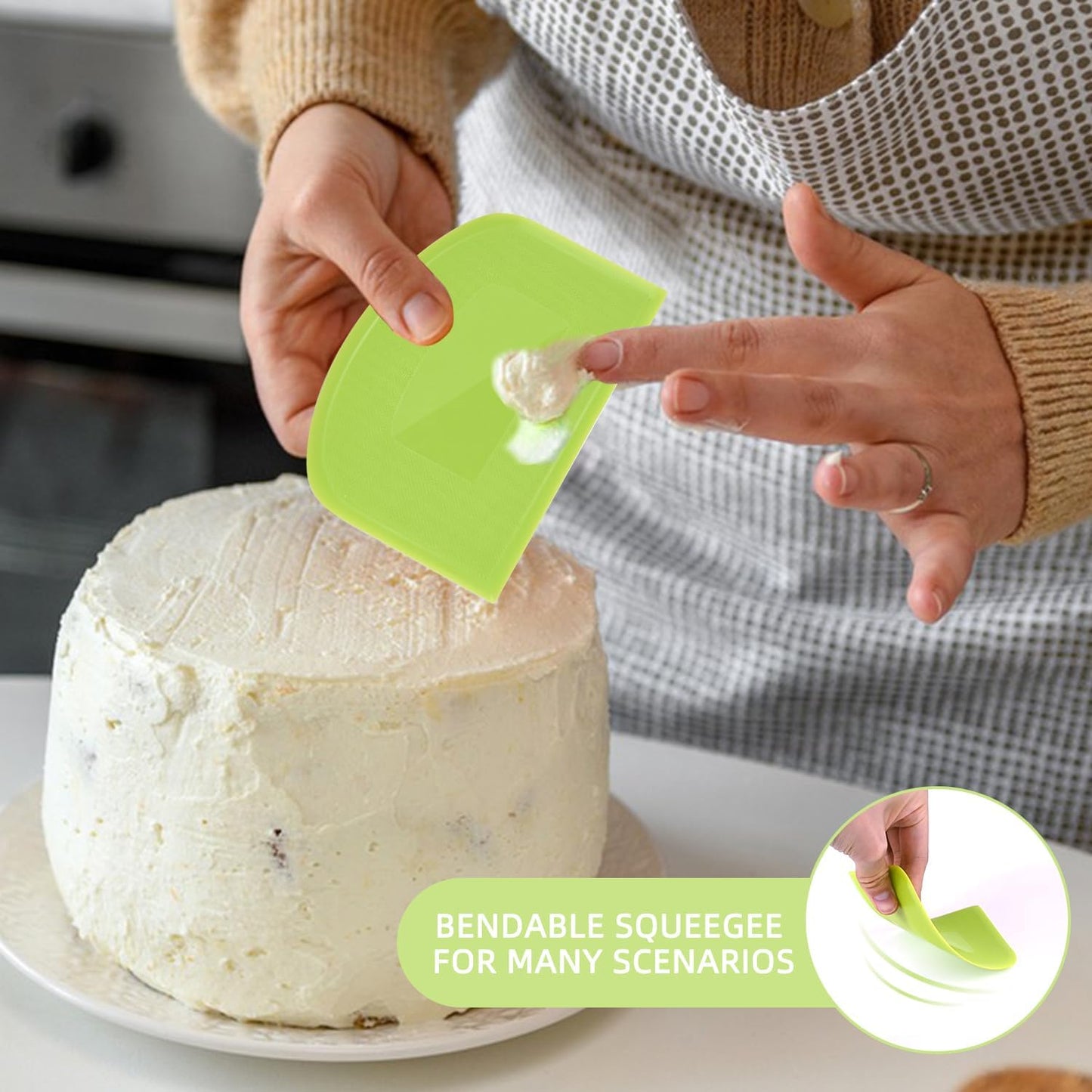 4 Pieces Food Scraper, Flexible Dough Scraper, Dough Scraper for Sourdough, Multifunctional Kitchen Scraper Tool, Baking Scraper, Bread Dough Cutter, Cake Smoother for Icing (White, Green, Blue, Pink)