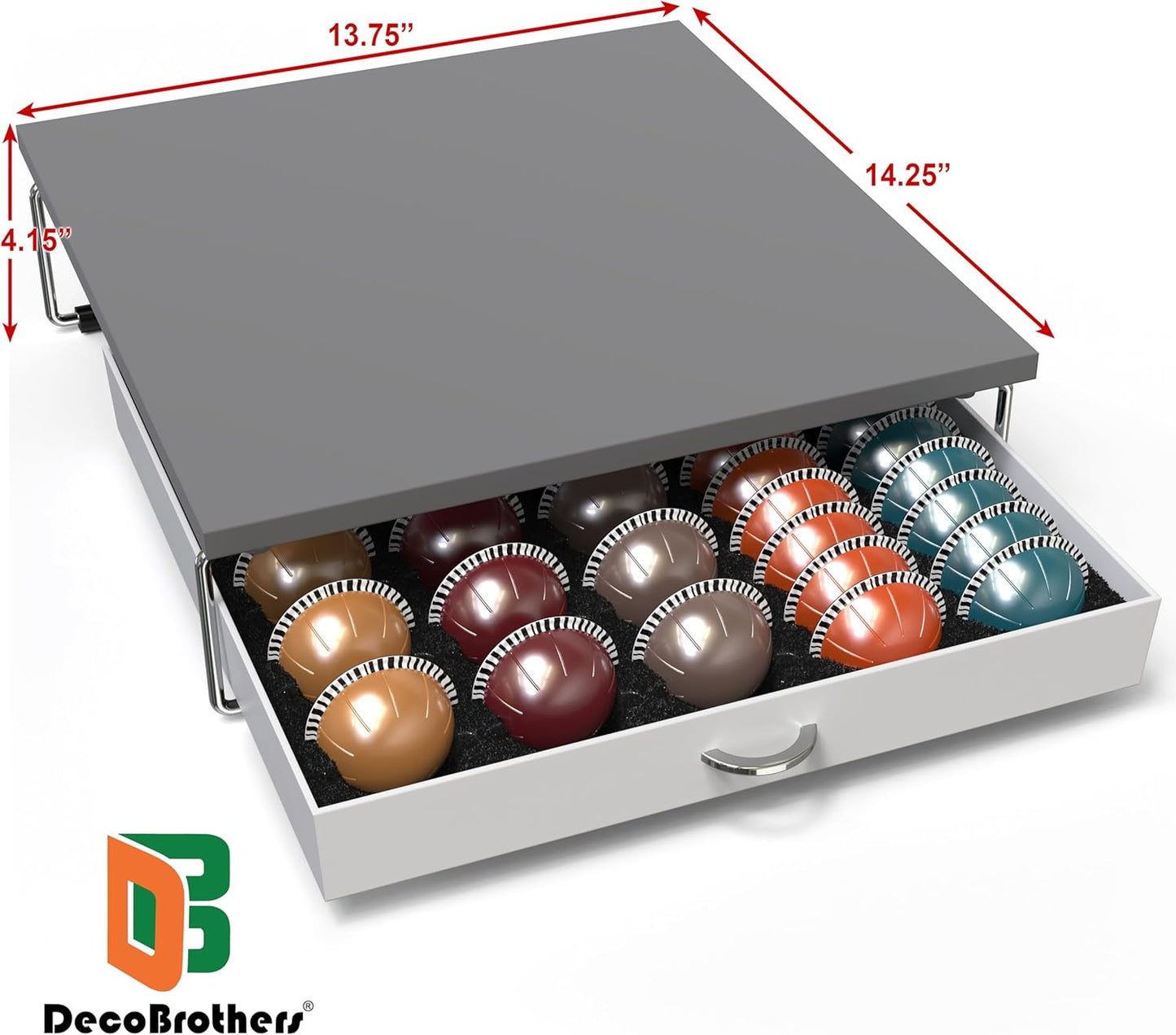 DecoBrothers Supreme Vertuoline Drawer, Holds with 30 Big or 60 Small Vertuoline Pods, Grey