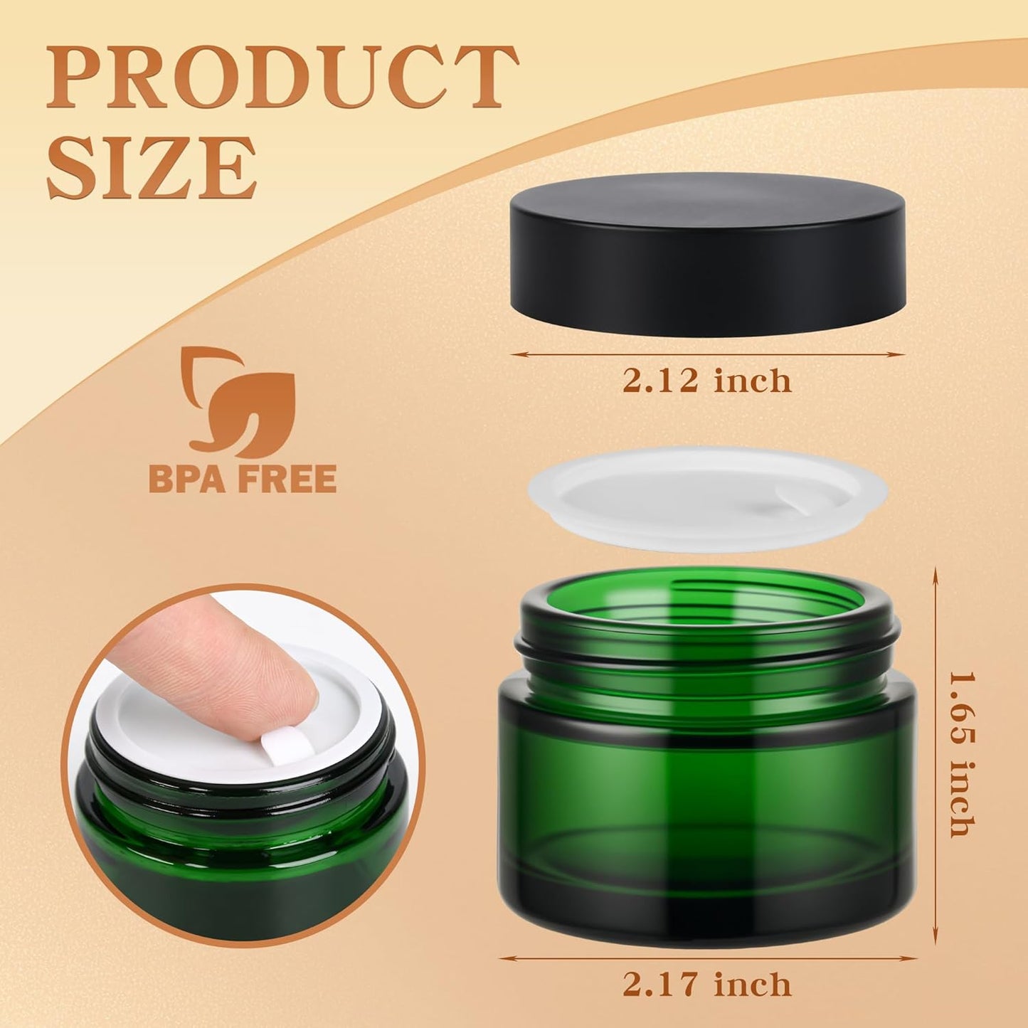 Glass Jars with Lids,Eco-Friendly Cosmetic Containers with Airtight Black Lids & Liners, Multi-Color Options for Cream, Lotion, Body Butter, DIY Skincare Travel Jars (Green, 2oz)