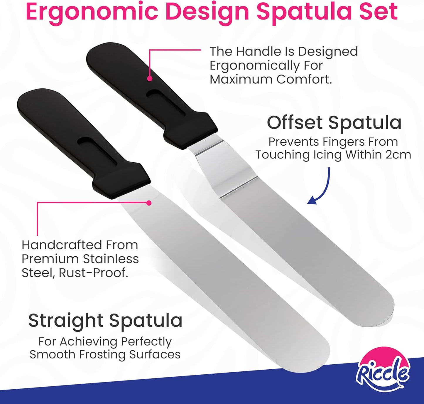 Riccle 88 pcs Cake Decorating Kit with Pink Cake Turntable - Includes 50 Disposable + 2 Reusable Piping Bags and Tips Set, 24 Icing Piping Tips, 2 Spatulas, 3 Icing Comb Scraper, Baking Supplies