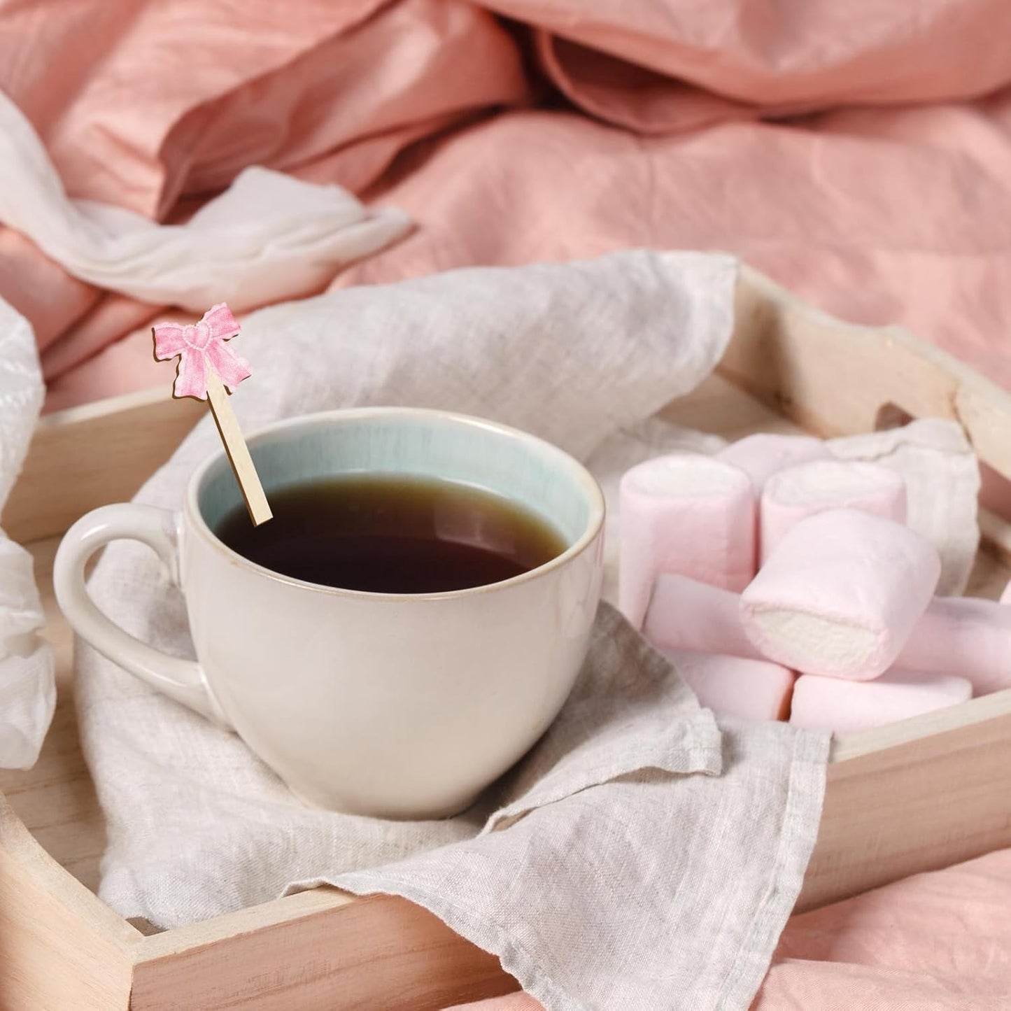 120Pcs Pink Bow Coffee Stirrers Watercolor Multiple Bowknot Disposable Stir Sticks Wooden Drink Stirrers for Home Office Bar Restaurant Party Supplies