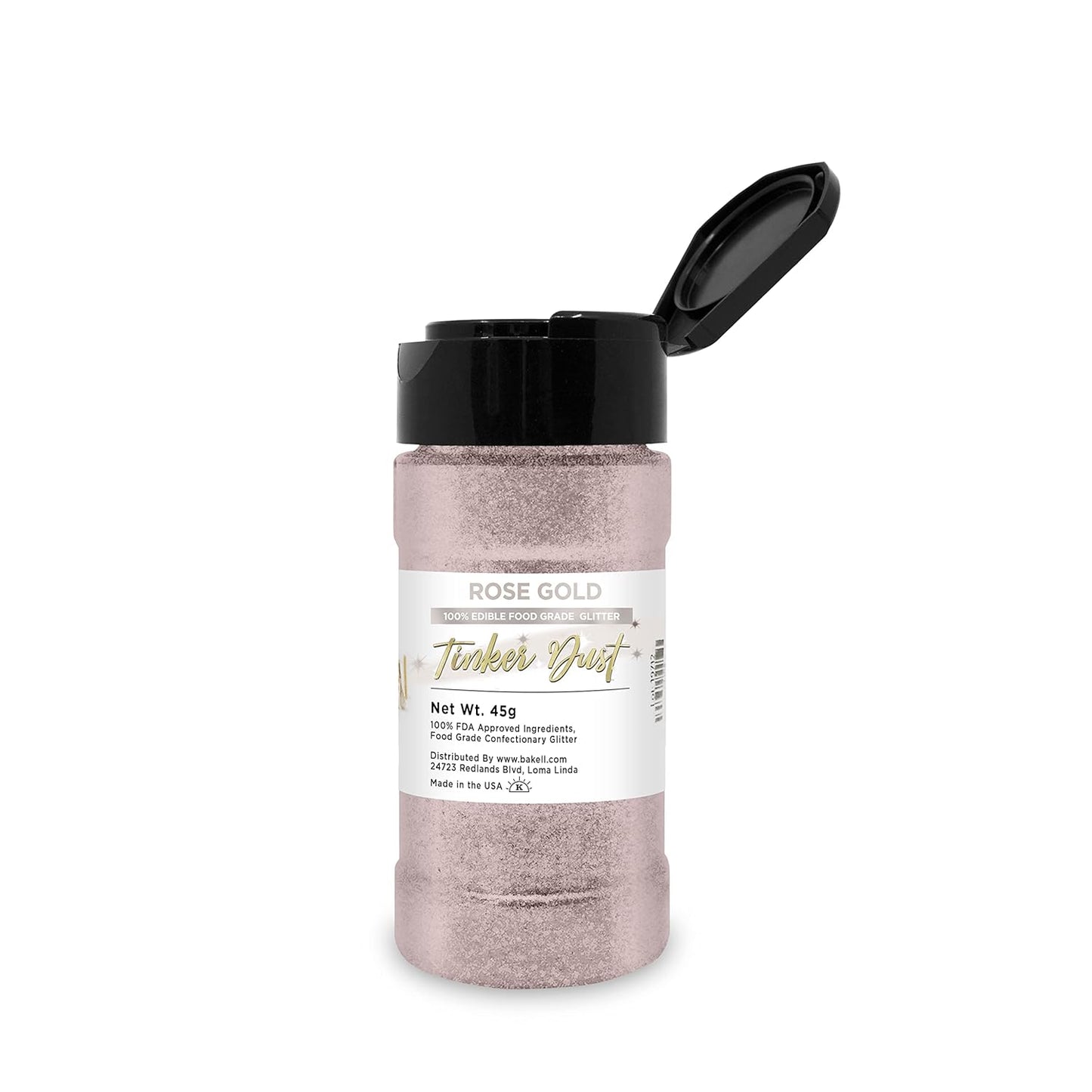 BAKELL Rose Gold Edible Glitter, 45 Grams | TINKER DUST Edible Glitter | KOSHER Certified | 100% Edible Glitter | Cakes, Cupcakes, Cake Pops, Drinks, Dessert Vegan Glitter & Dusts (45g Shaker, Rose Gold)