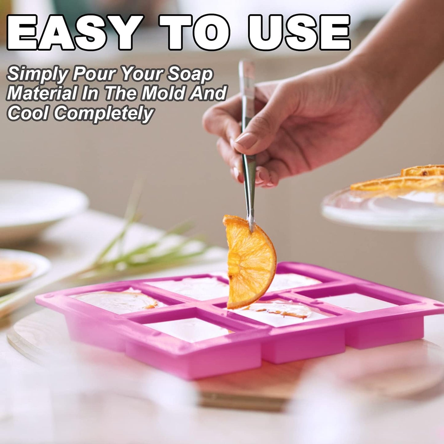 2 Pack Silicone Soap Molds, 6 Cavities Rectangle Silicone Soap Molds, Great for Homemade Craft Soap Mold, Chocolate Mold, Cake Mold ＆ Ice Cube Tray - Just Pop Out（Purple)