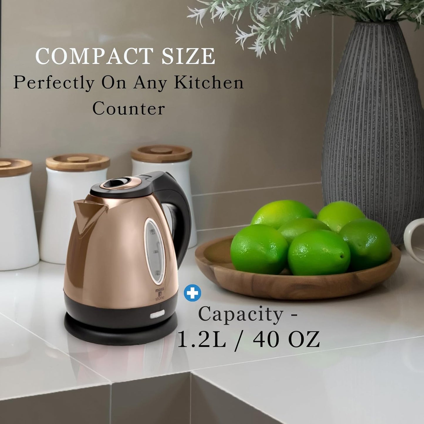 Moss & Stone 1.2L Stainless Steel Small Electric Kettle, Cordless 1500w Fast Boiling Pot, Portable Hot Water Electric Tea Kettle With Boil Dry Protection & Auto Shut-Off (Champagne)