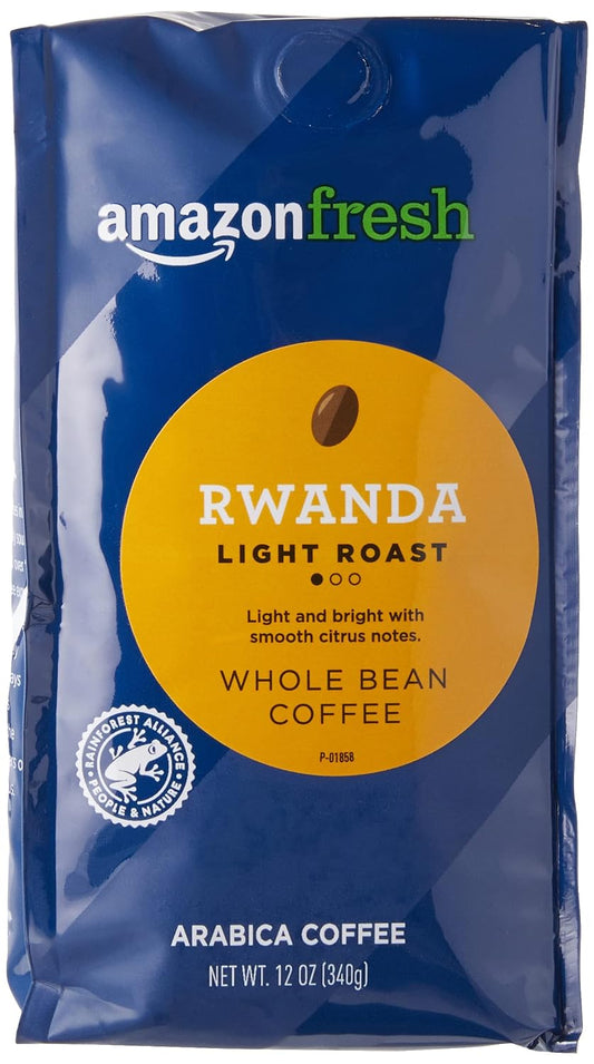 Amazon Fresh, Rwanda Whole Bean Coffee, Light Roast, 12 Ounce