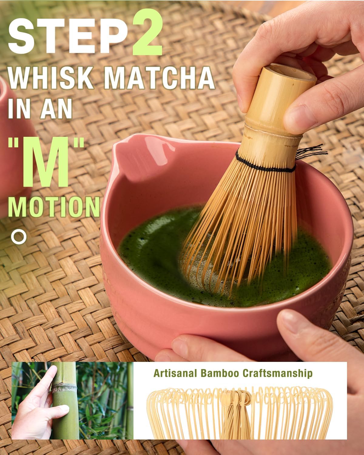 5PCS Matcha Set - 17OZ Ceremonial Bowl with Spout, Bamboo Whisk (Chasen), Stainless Sifter, Scoop & Holder, Matcha Kit for Matcha Lovers, Pink