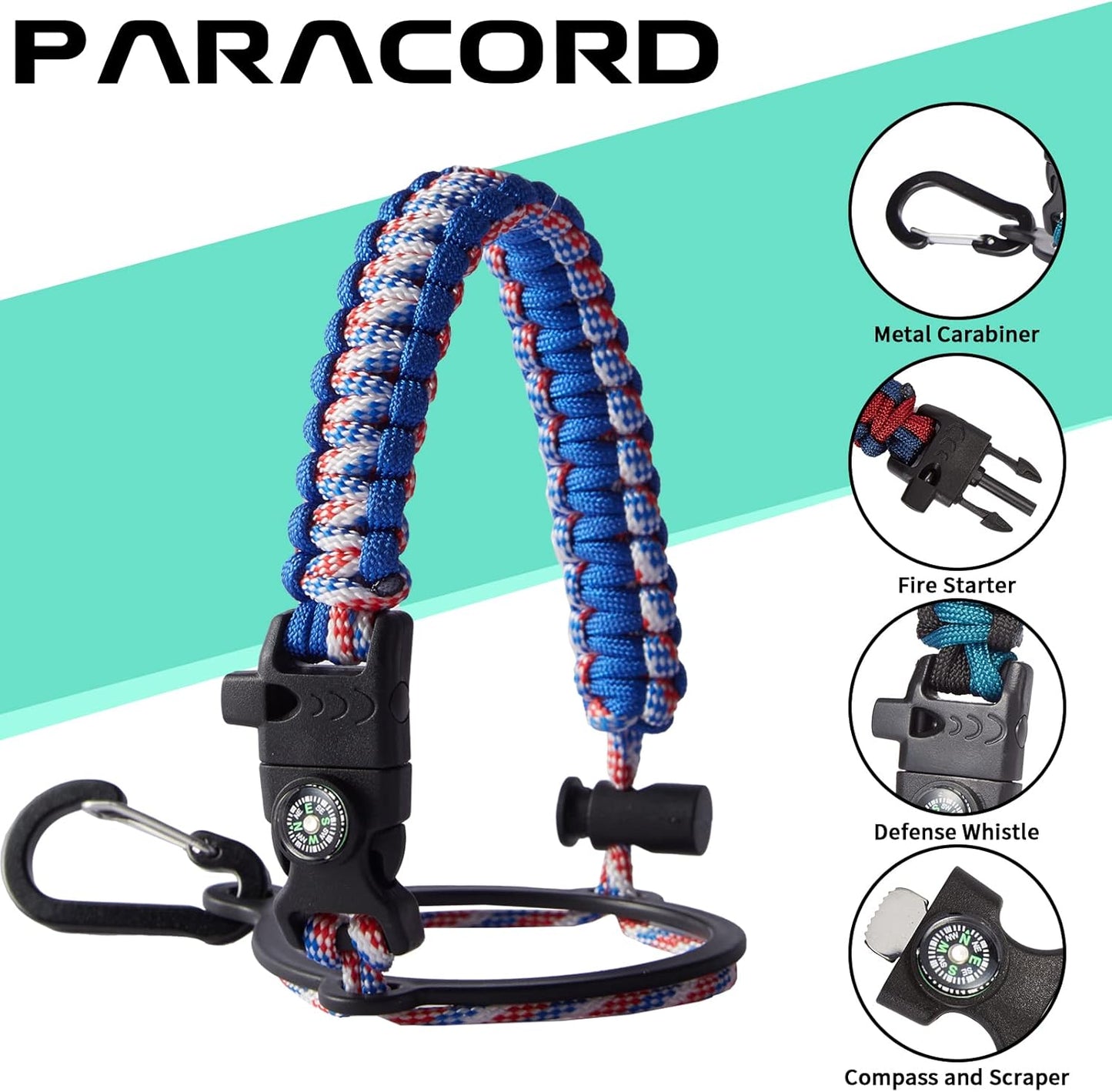 Half-Gallon Vacuum Water-Bottle with Sleeve, Paracord Handle, Straw & Spout Lid, 64oz Stainless Steel Insulated Water Jug, Cold-48h & Hot-24h Triple-Wall Metal Vacuum Flasks for Sports Hiking Camping