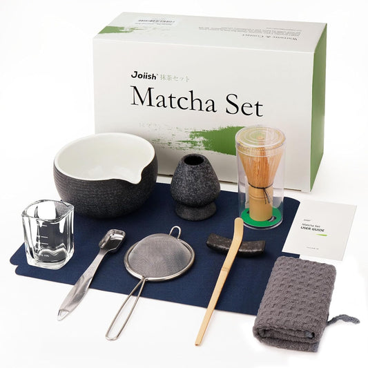 10-Pcs Matcha Kit Set, Whisk and Bowl with Spout & Measuring Spoon, Japanese Tea Making Tools, Charcoal Grey
