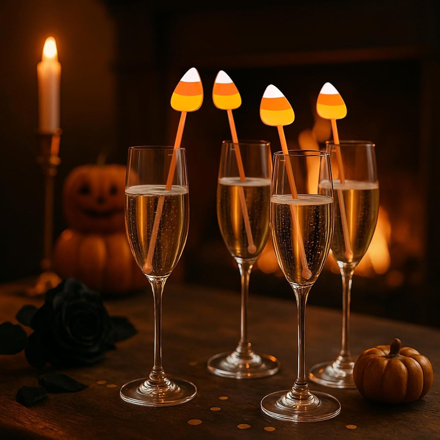 30 Pcs Halloween Swizzle Sticks Plastic Coffee and Cocktail Stirrers Fall Thanksgiving Drink Stirrers Cocktail Mixers for Halloween Fall Autumn Party Tea Coffee Bar Decoration(Popcorn)