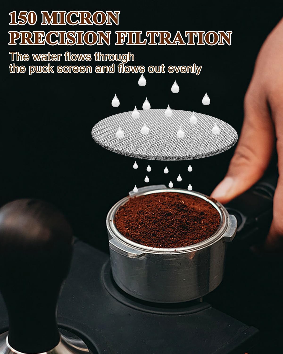 53.5mm Coffee Puck Screen & Walnut Puck Screen Holder, 316 Stainless Steel Espresso Filter for Espresso Portafilter, Professional Tool for Portafilter Filter Basket