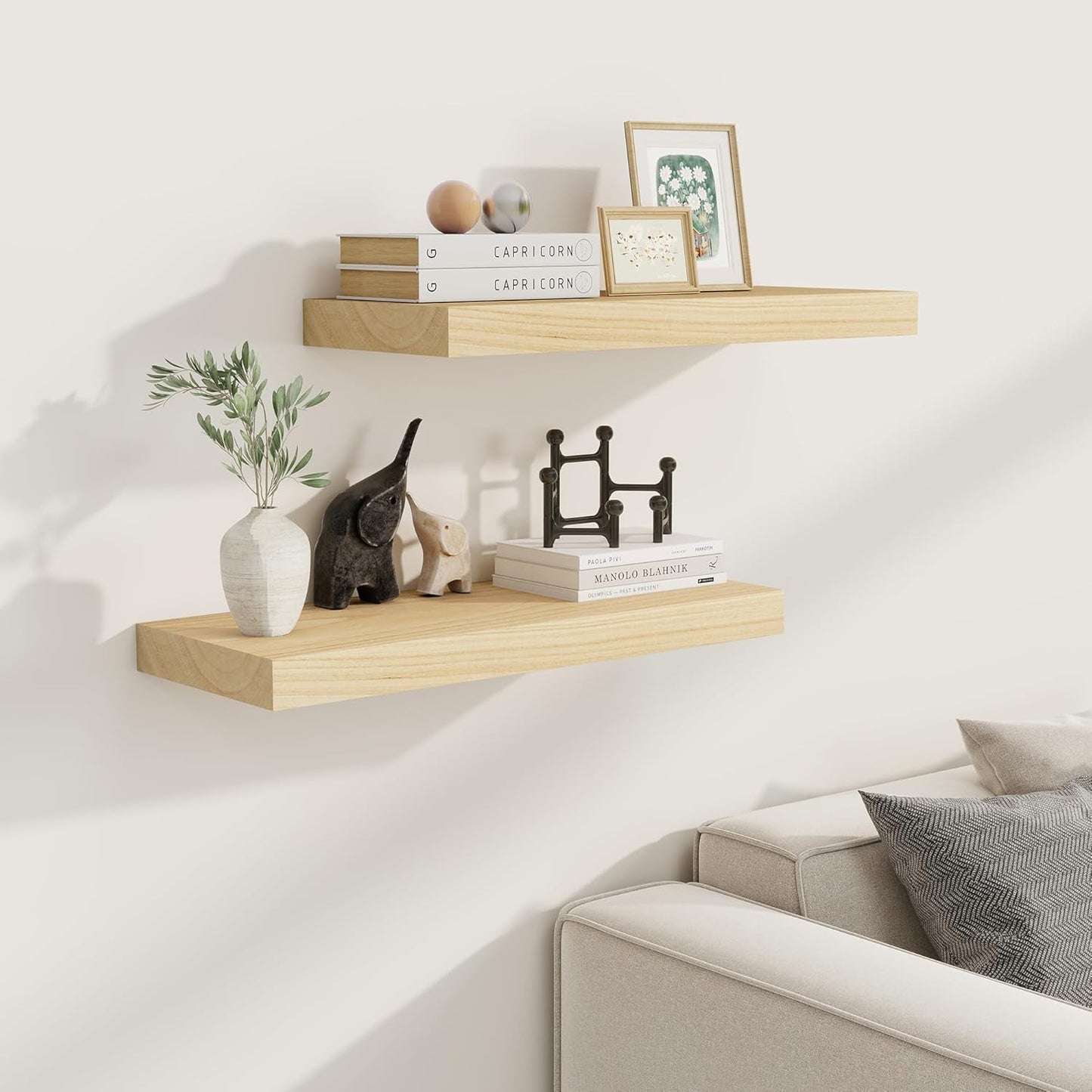 Floating Shelves24 Inch Long , 9 Inch Deep Floating Shelves for Wall, Solid Wood Floating Shelf, Deep Wall Shelves for Living Room, Bathroom, Kitchen, 24"W x 9.3"D x 1.6"H, Burlywood, Set of 2