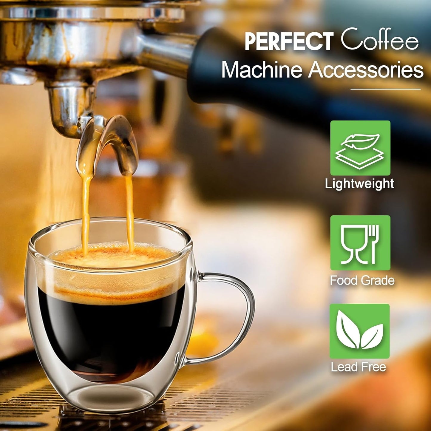 Glass Coffee Cups Set of 4, 8.5oz Double Walled Glass Mugs with Handles, Clear Insulated Coffee Mug Espresso Cups, Cappuccino Latte Tea Cups Set, Heat Resistant Borosilicate Clear Glasses