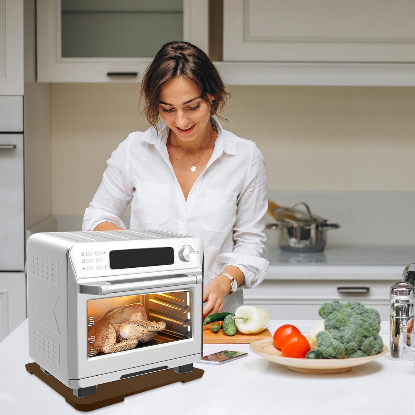 Appliance Slider 360° Rolling Tray for Coffee Maker- Bamboo Coffee Pot Slider Tray for Countertop Rotation Sliding Tray with Wheels, Appliances Mat Easily from Under the Cabinet, Brown (15.7"×13")