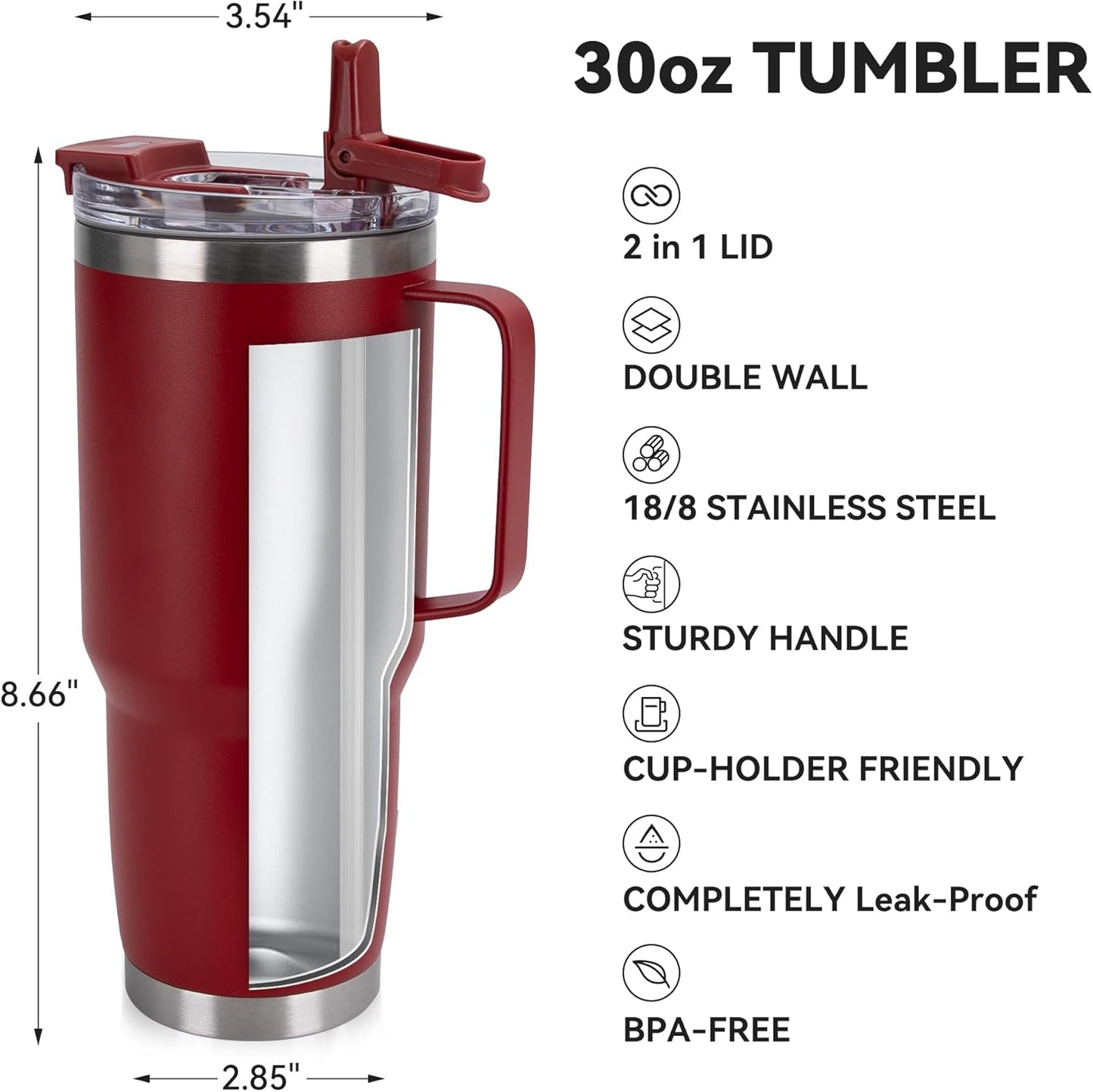 HASLE OUTFITTERS 30oz Tumbler With Handle, Insulated Travel Coffee Mug With Straw Leak-Proof Double Wall Stainless Steel Vacuum Tumblers Metal Cup with Straw for Hot and Cold Drink
