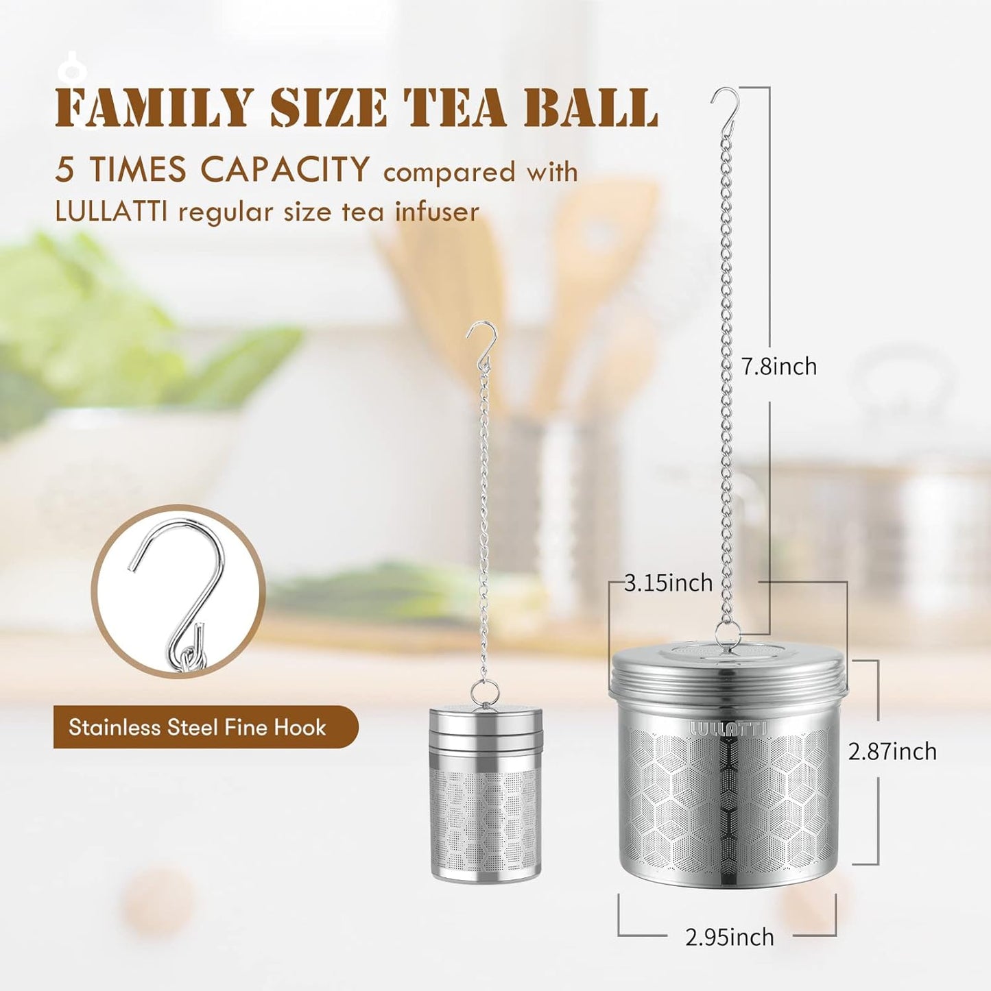 Extra Large Tea Ball Infuser for Pitcher(2 Pack), 18/8 Stainless Steel Tea Steeper, Extra Fine Mesh Tea Strainer Perfect for Brewing Herbs, Iced Tea, Coffee, Cooking Soup