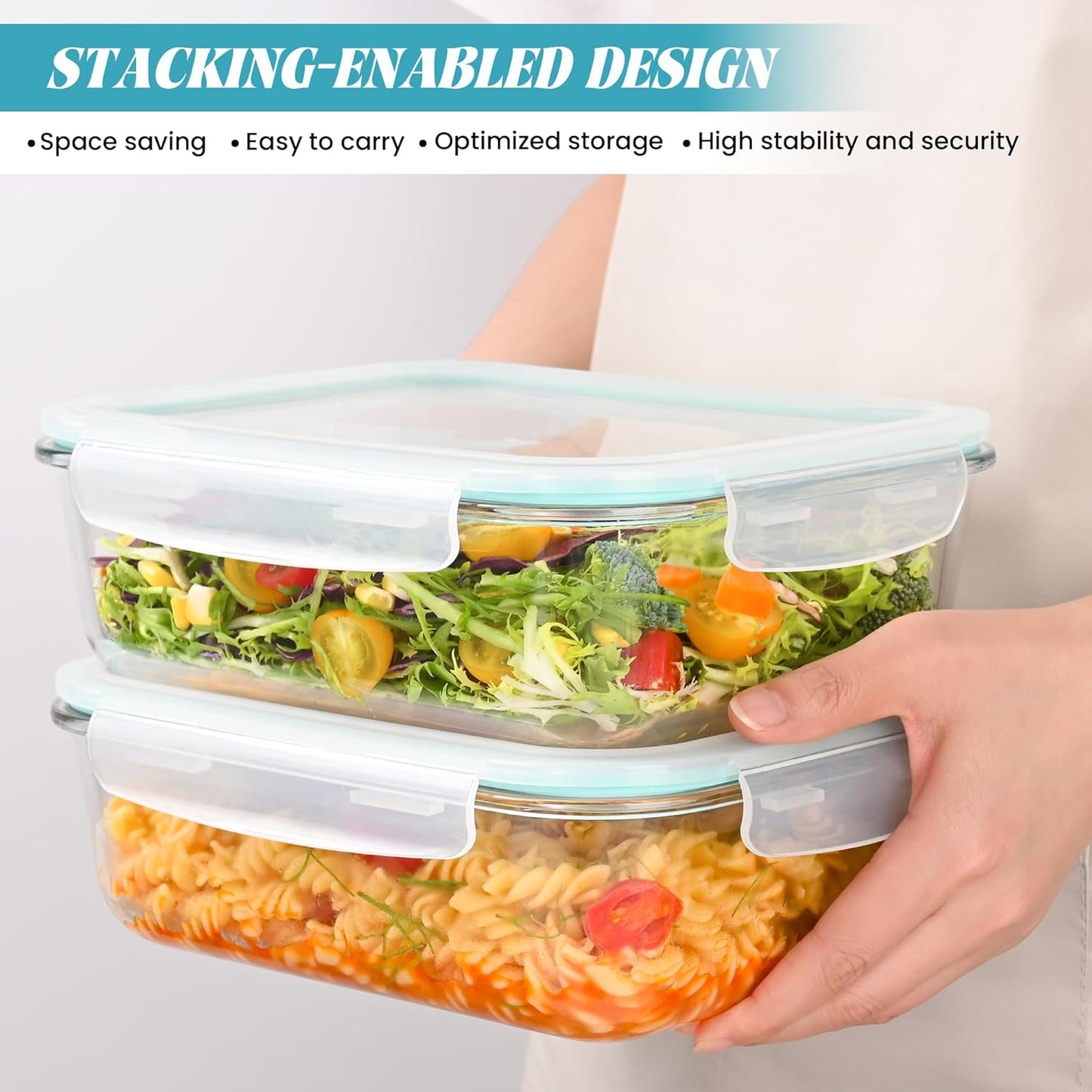 2Pack 9.8 Cups/ 78 Oz Large Glass Food Storage Containers with Lids, Glass Meal Prep Containers with Airtight Lids - BPA Free, Leakproof, Ideal for Food Storing/Serving, Microwave/Oven Safe
