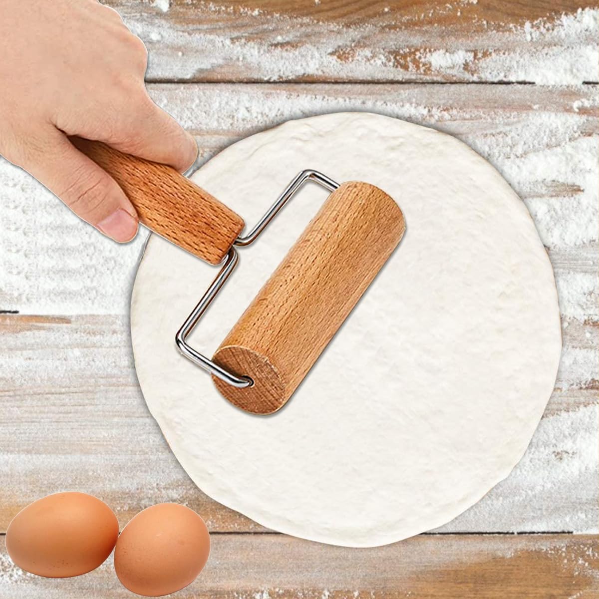 Dough Docker Roller Stainless Steel and Wooden Dough Roller, Set of 2 Pizza Pin Roller Dough Hole Maker Wood Pastry Pizza Roller for Pizza, Cookie, Pie, Pastry, Bread, Crust