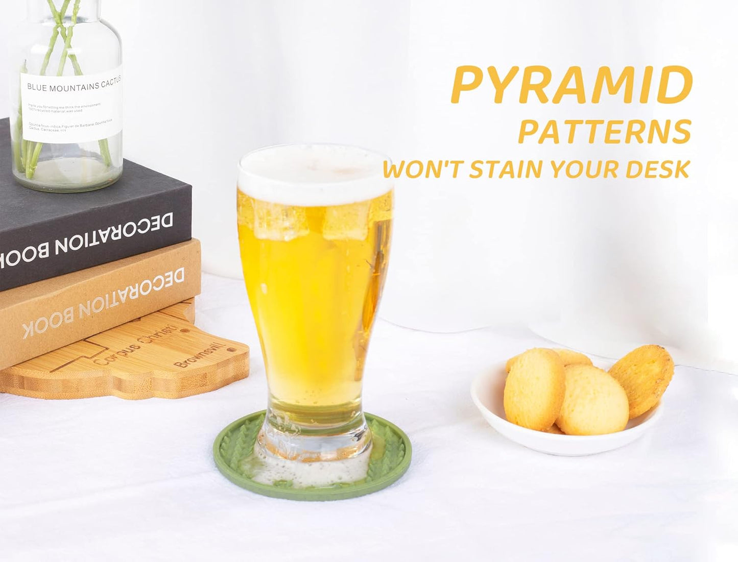 Coasters for Drinks 6 Pack Drink Coaster with Holder,Heat Resistant Silicone Cup Mat Tabletop Protection,Non-Slip Rubber Coasters for Kinds of Cups (Green)