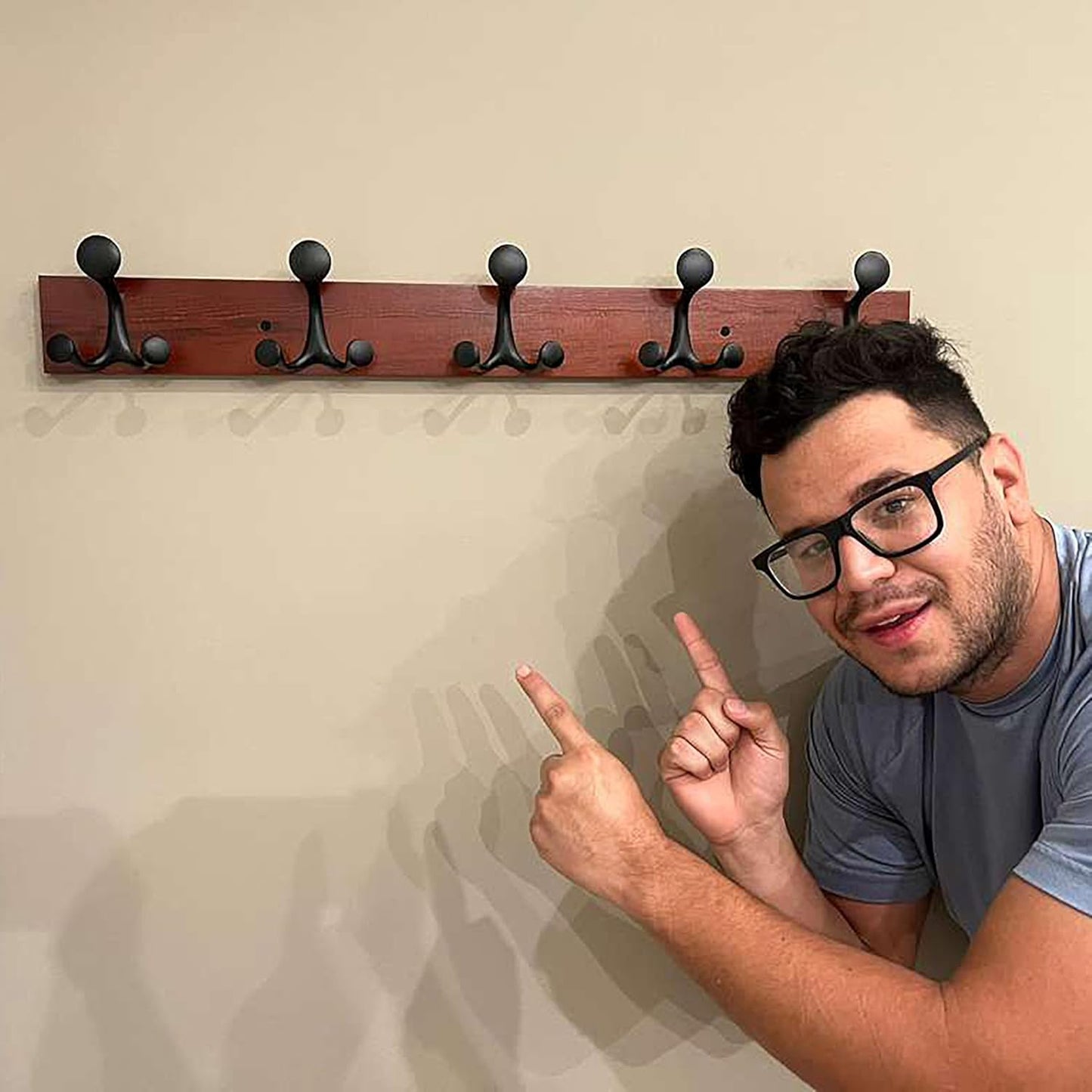 SKOLOO 24-Inch Cherry Wood Coat Rack Wall Mount with 5 Triple Hooks - Ideal for Family Entrances, Classrooms, and Pet Supplies Storage - Perfect Coat Hooks for Wall