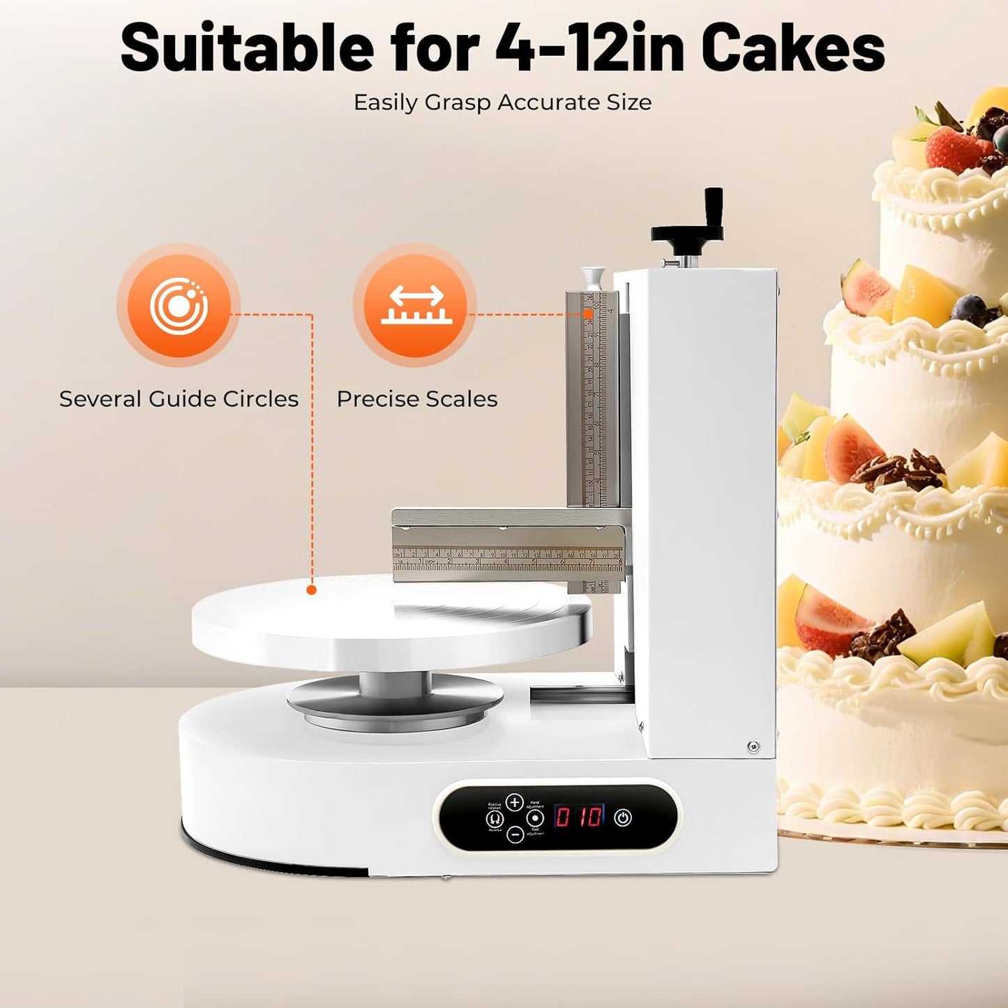Cake Decorating Machine, Electric Birthday Cake Cream Smooth Coating Decoration Machine, Cake Smoother Icing Machine,Cake Cream Spatula Machine for 4-12inch Cake (White)