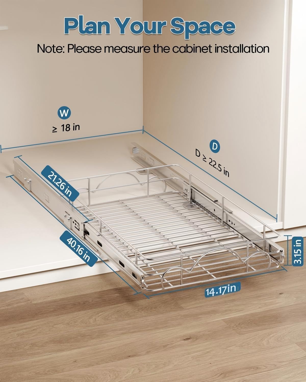 14" Wx21 D Pull Out Cabinet Organizer, Home Shelf Organization, Heavy-Duty Pull Out Shelves for Cabinets, Slide Out Drawers Organizer for Kitchen, Pantry