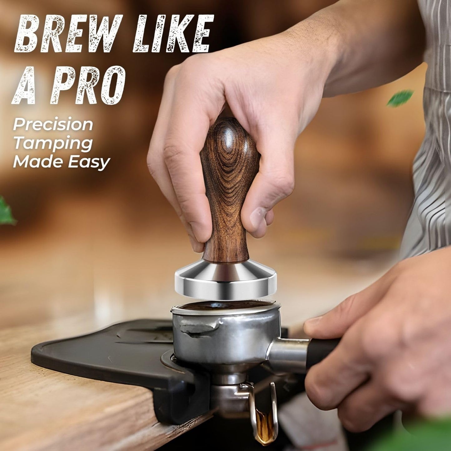 Flexzion Coffee Tamper 58mm Espresso Tamper Tool, Stainless Steel Barista-Quality Hand Press Espresso Maker with Ergonomic Wooden Handle