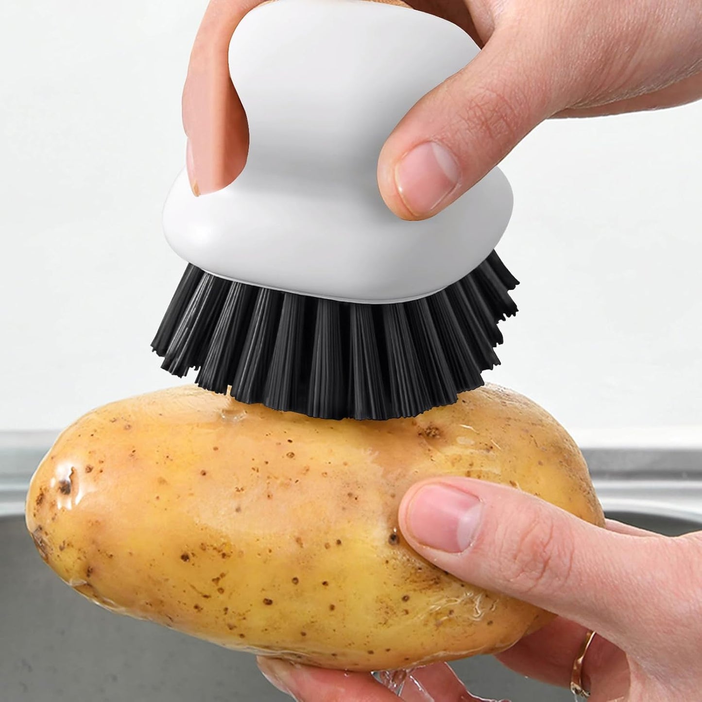 2Pack Dish Scrub Brush, Palm Brush Dish Scrubber with Ergonomic Grip, Kitchen Scrub Brushes for Cleaning for Pans, Pots, Kitchen Sink Cleaning-Black+White