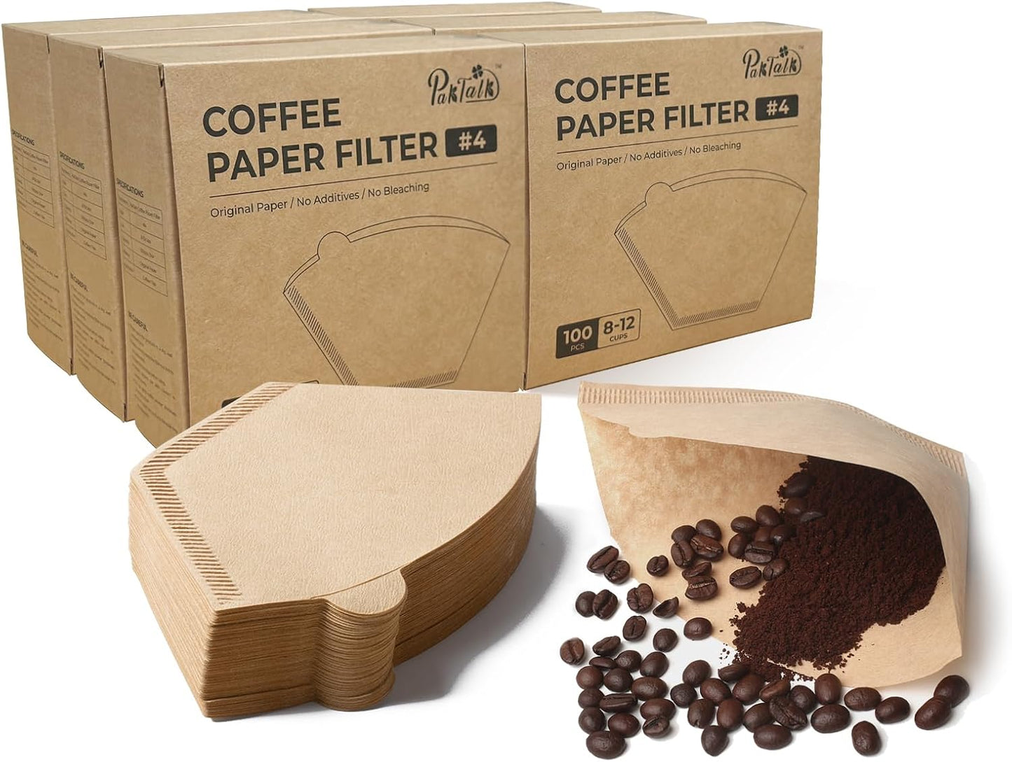 600 Count Cone Coffee Filters #4, Natural Brown Paper Cone Shaped Coffee Filters for Pour Over and Drip Coffee Maker (100 Count, Pack of 6)