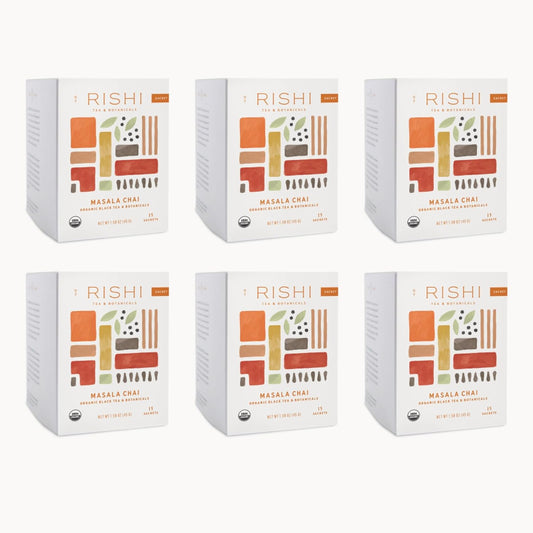Rishi Tea Masala Chai Tea - Organic Sachet Tea Bags, Assam Black Tea Blend with Whole Spices, Energizing & Caffeinated - 15 Count (Pack of 6)